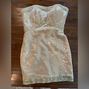 Vintage Mori Lee by Madeline Gardner Sequin Jeweled Strapless Mini Dress